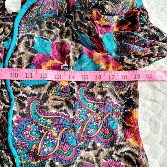 Vintage 1970s blouse button paisley floral leopard print 6 8 - Picture 8 of 11